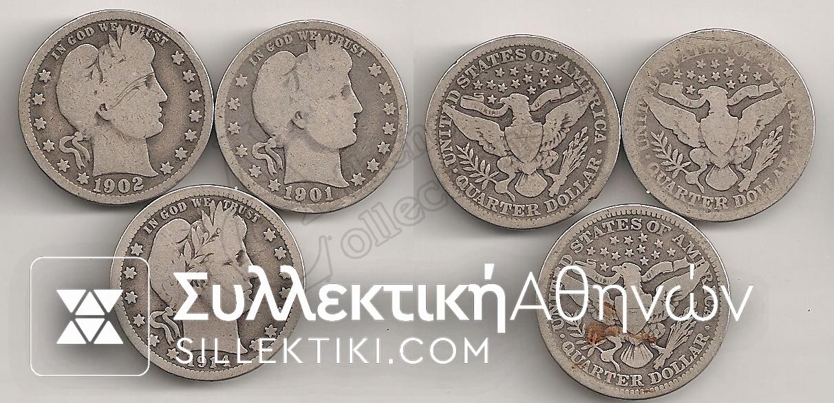 USA 3xQuarter 1901 1902 1912