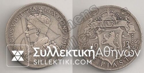 CYPRUS 9 Piastre 1913 F