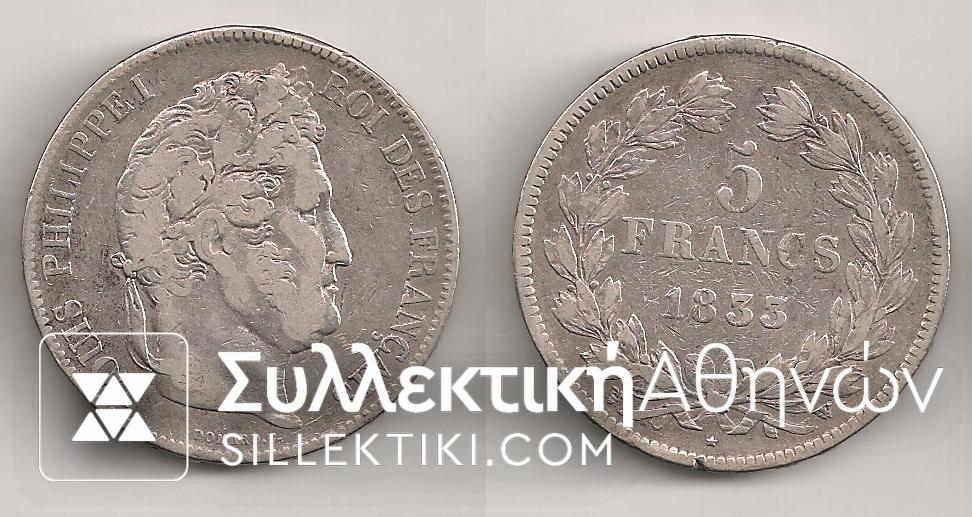 FRANVE 5 Fr. 1833w F/VF