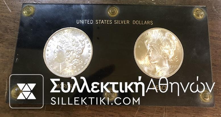 USA 2 X 1 Dollar 1889 and 1922 UNC