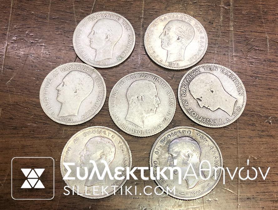 Set of 6 Different Silver Drachmas Of King George