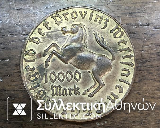 GERMANY .WWI Weimar Germany Hyperinflation Westfalia 10000 Mark Medal 1923 d.44mm