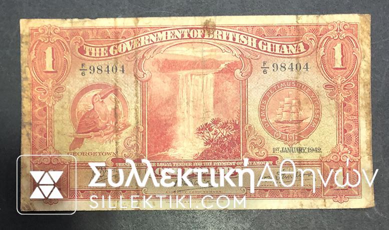 BRITISH GUIANA 1 Dollar 1942 VG