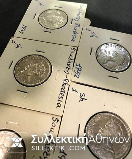 RHODESIA SOUTHERN Lot of 5 Different Silver Coins