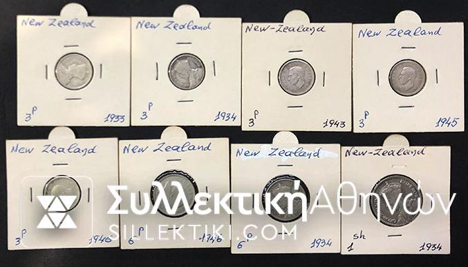 NEW ZEALAND Lot of 8 different Silver coins