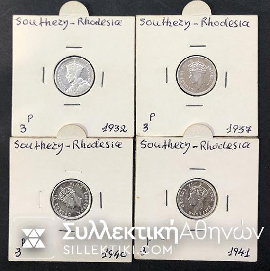 RHODESIA SOUTHERN Lot of 4 Different silver coins