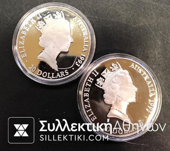 AUSTRALIA 2 X 20 Dollar 1993 Proof