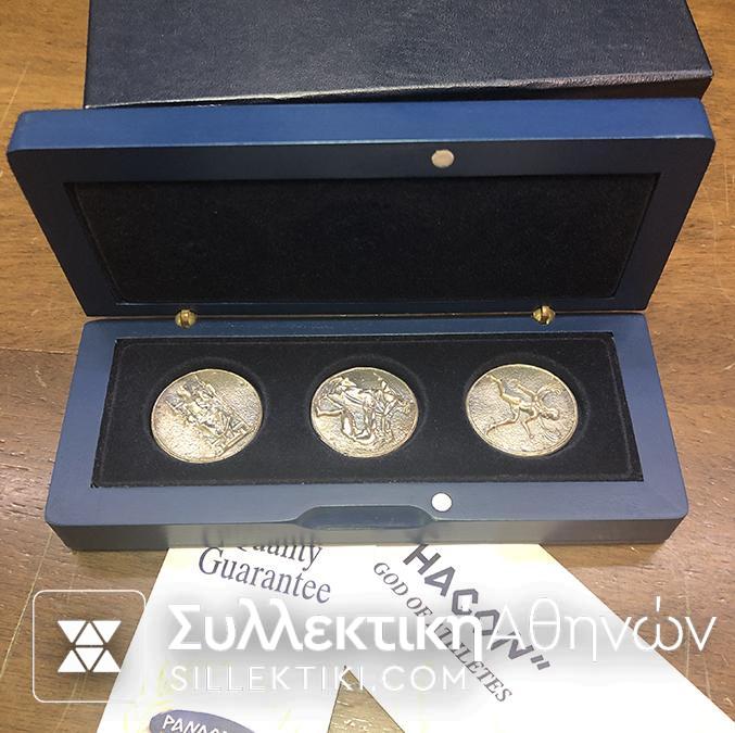Wooden case with 3 Greek silver coins "Hagon"