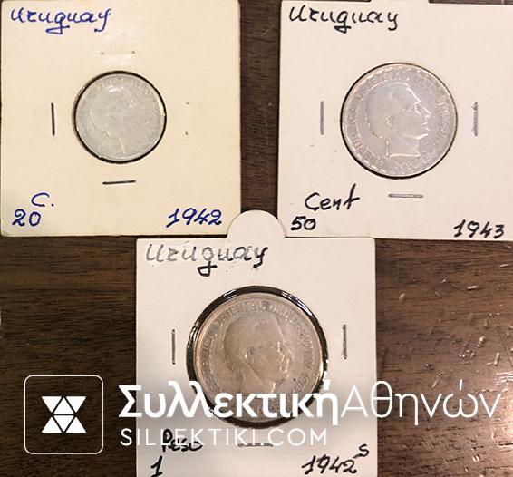 URUGUAY 3 Silver Coins