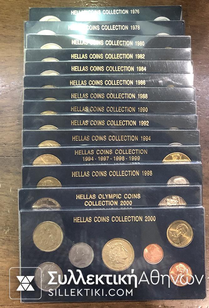 14 Full sets 1976-2000 of Greek Coins