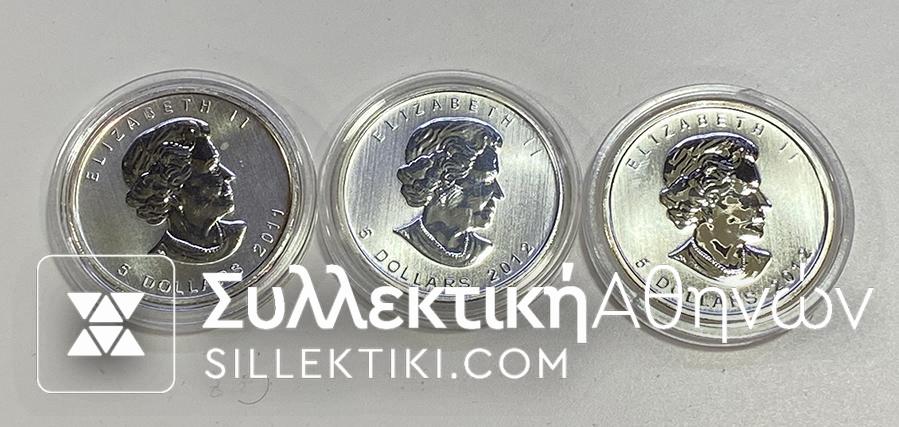 CANADA 3 Different Ounce 2011 and 2012 UNC