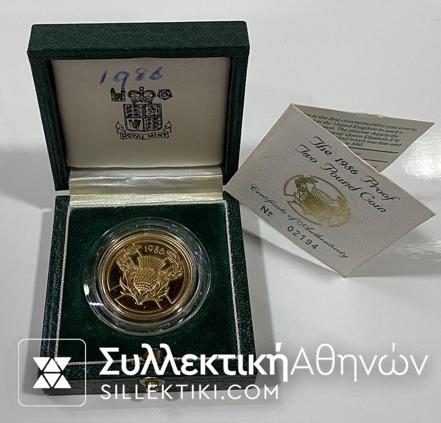 GR. BRITAIN 1986 Gold 2 Pounds XIII Commonwealth Games Edinburgh