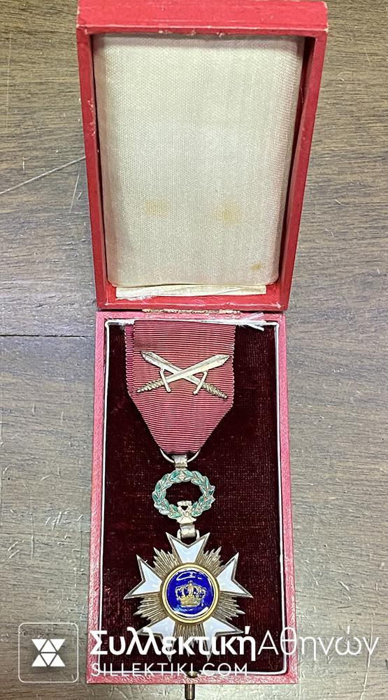 BELGIUM Knight . Order of the Crown With swords on ribbon Boxed