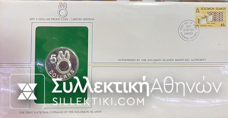 SOLOMON ISLAND 5 Dollar 1977 Proof and FDC