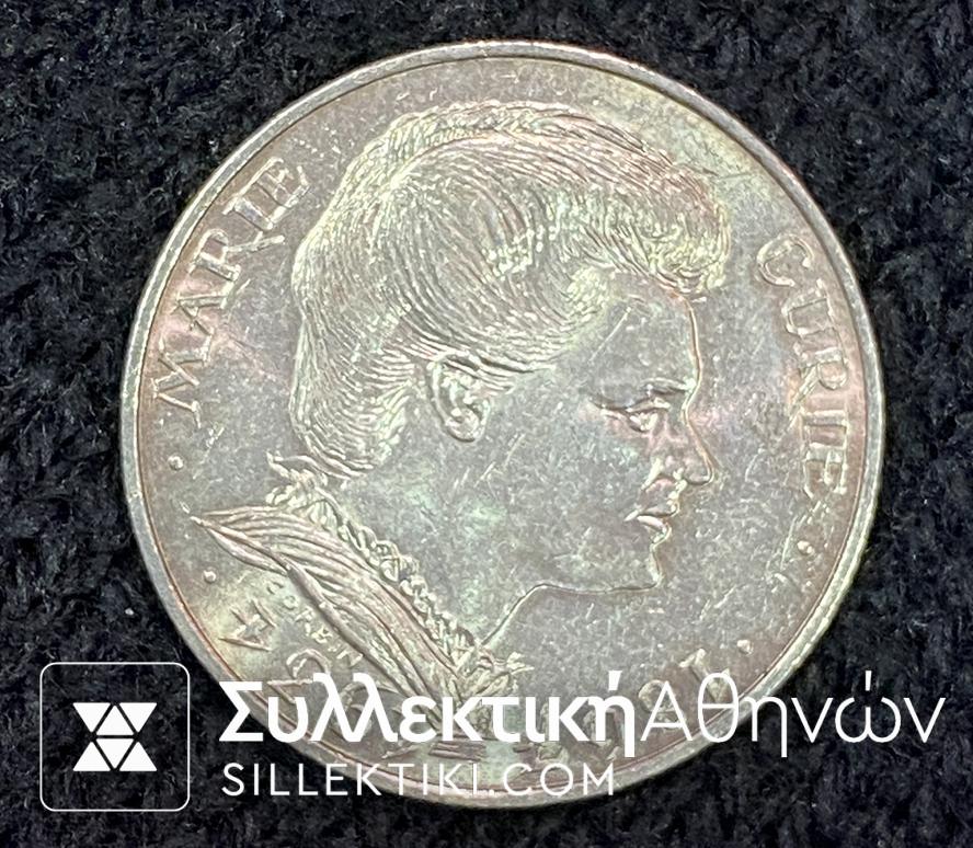 FRANCE 100 FRANCS 1984 MADAME CURIE SILVER UNC
