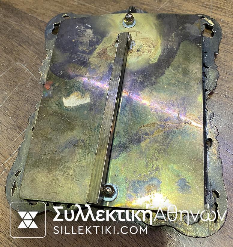 Οριχάλκινη παλιά κορνίζα με 4 Μινιατούρες Μεταλλίων Γεωργίου και Φοίνικα