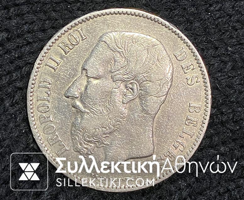 BELGIUM 5 Franc 1870 AXF