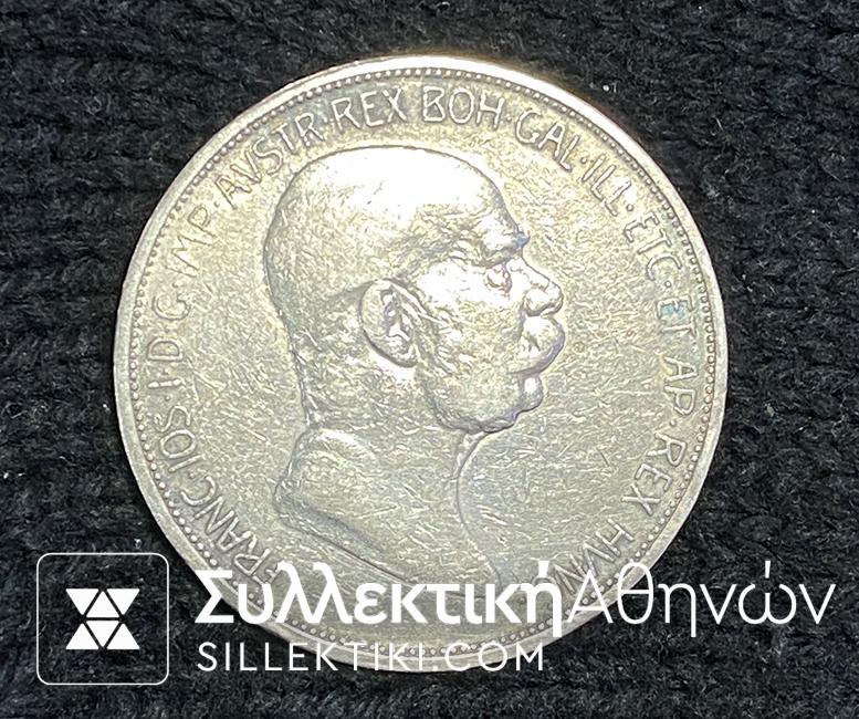 AUSTRIA 5 Corona 1907 VF