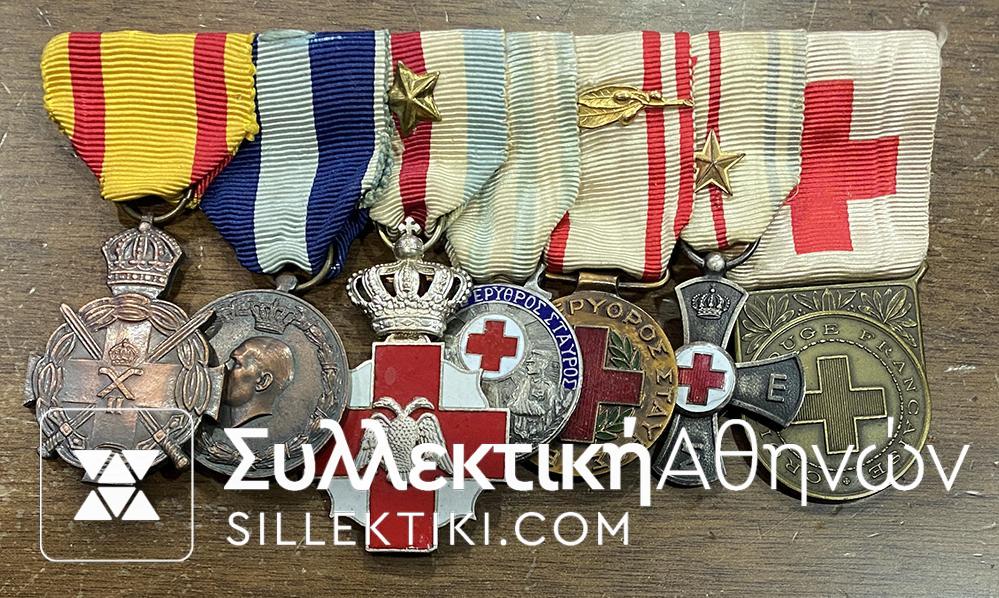Bar of 7 Medals RED Cross WII