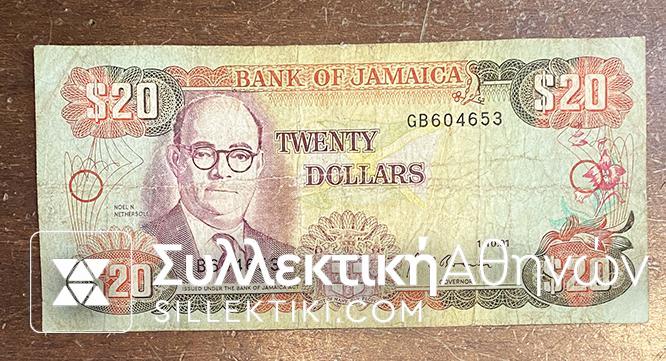 JAMAICA 20 Dollars 1991 VF