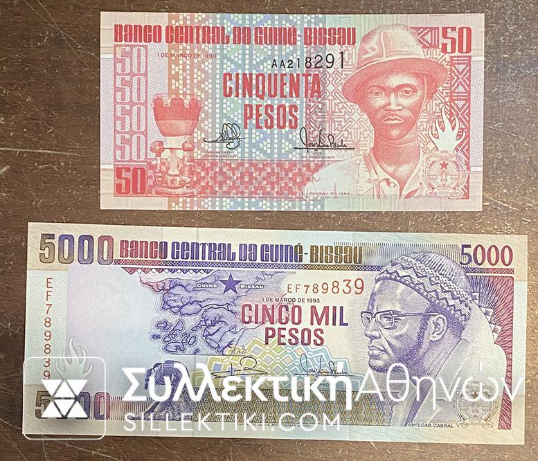 GUINEA BISSAU 50 and 5.000 Pesos 1984 / 90 UNC