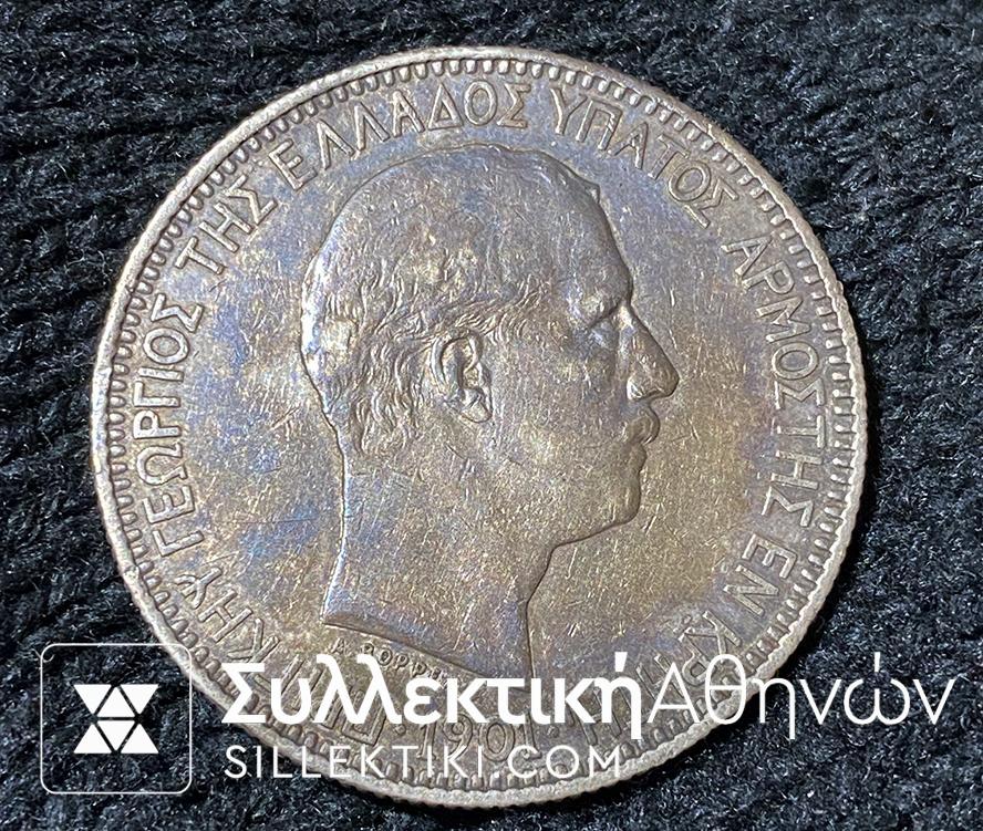 5 Drachmas 1901 FX/AU Nice Colour