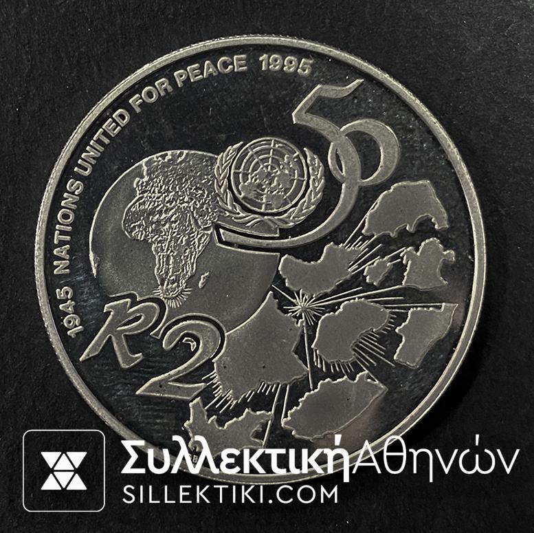 SOUTH AFRICA 2 Rand 1995 Proof AU