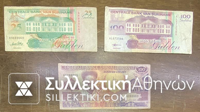 SURINAME 3 Different Notes F -VF