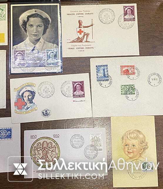 BELGIUM 12 FDC 50s and 25 Vignetres
