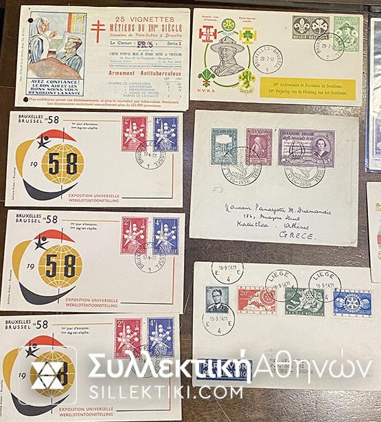 BELGIUM 12 FDC 50s and 25 Vignetres