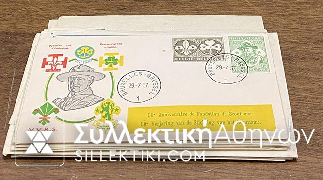 BELGIUM 12 FDC 50s and 25 Vignetres