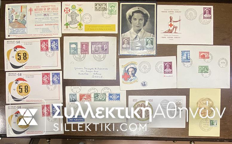 BELGIUM 12 FDC 50s and 25 Vignetres