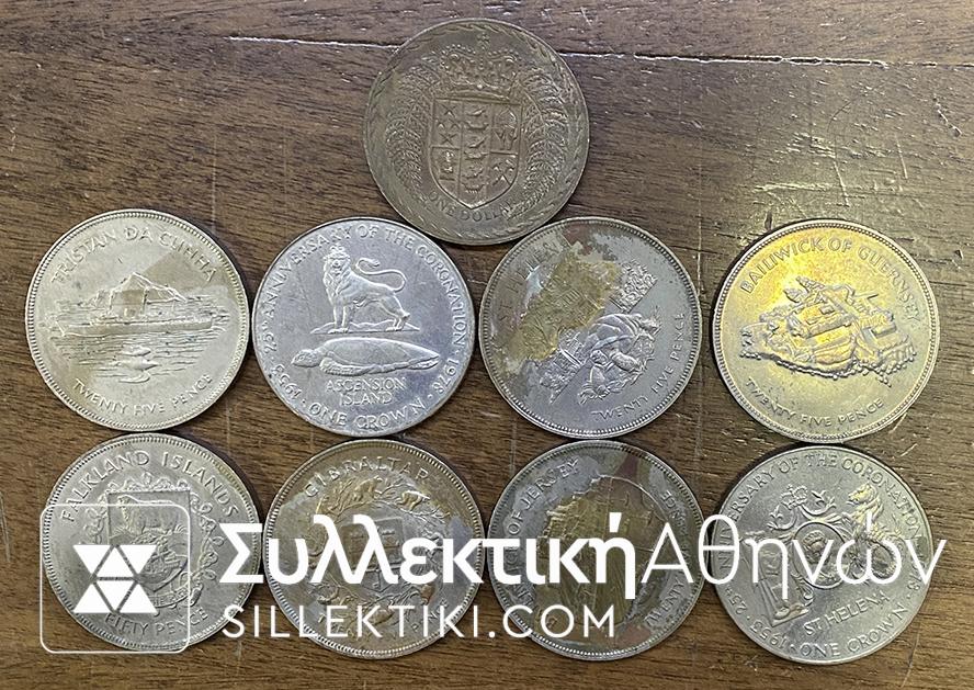 Συλλογη με 9 Αναμνηστικά νομίσματα διαφόρων χωρών Αγγλικές Αποικίες
