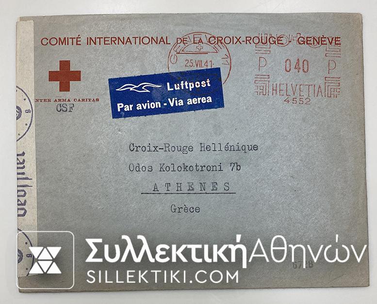 SWITZERLAND Rare Cover Red Cross Switzerland to Red Cross Greek 1941 Posted