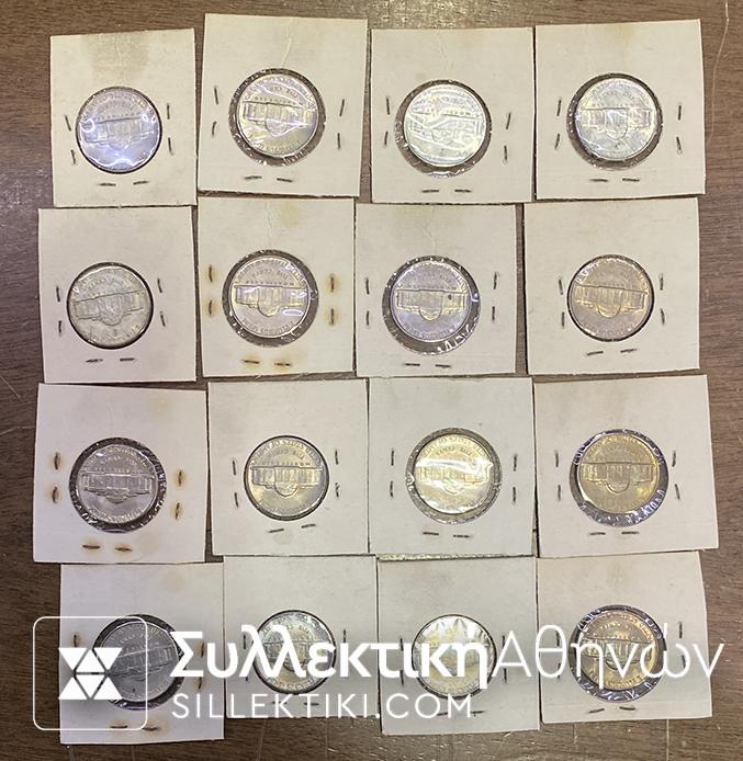 ΑΜΕΡΙΚΗ Συλλογή με 16 ΑΚΥΚΛΟΦΟΡΗΤΑ κέρματα των 5 Σεντς 1941-1955 (μερικά ασημένια)