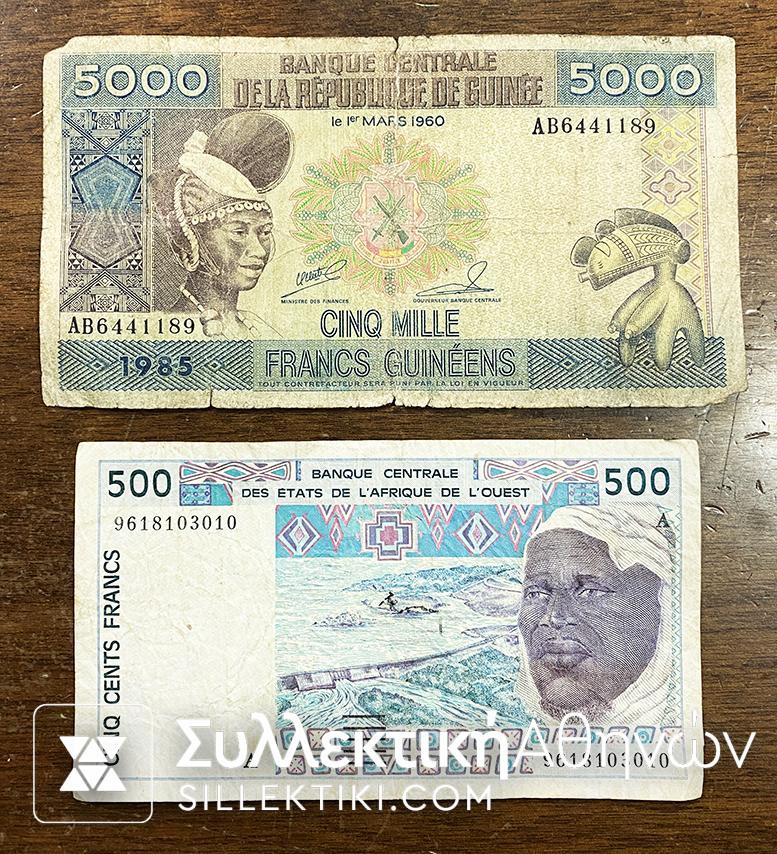 WEST AFRICA and GUINEA 500 and 5000 Franc