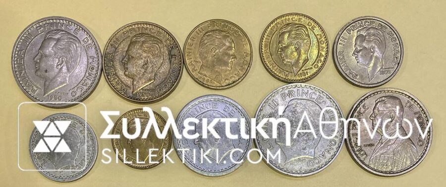 MONACO Collection of 9 Coins