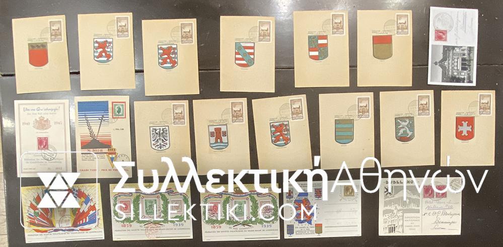 LUXEMBOURG 1936/45 20 Cards with Commemoratives stamps