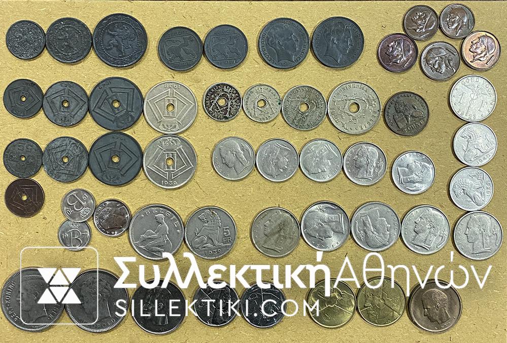 BELGIUM Collection of 54 Different Coins VF-AU