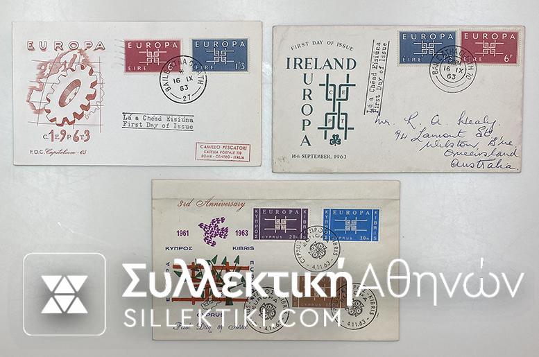 EUROPA 1963 FDC 2 X Ireland and 1 X Cyprus