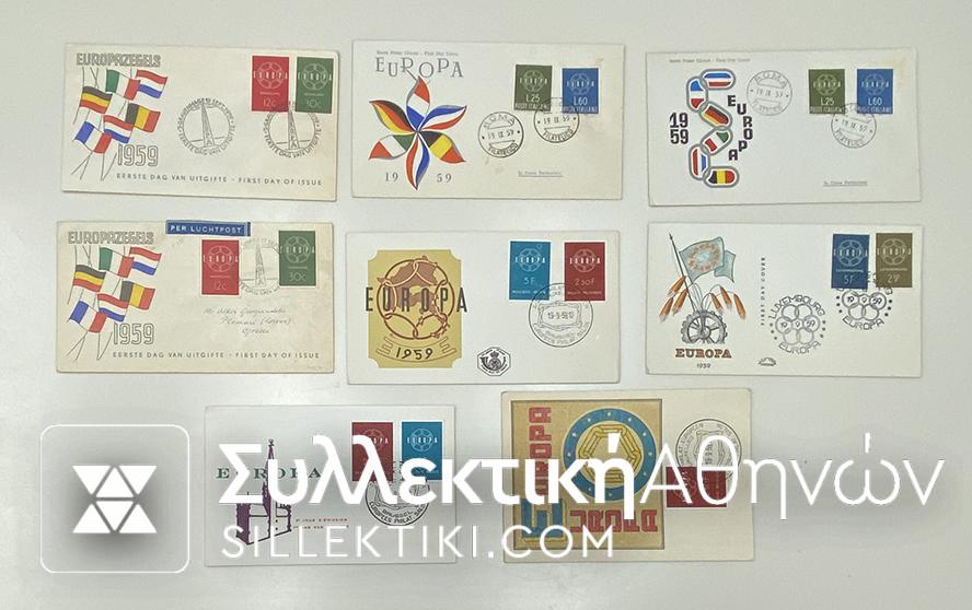 EUROPA 1959 9 COVERS/CARDS NETHERLAND