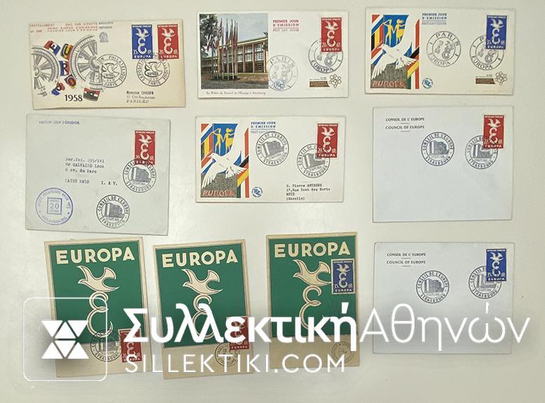 EUROPA 1958 FRANCE 9 COVERS/CARDS/FDC