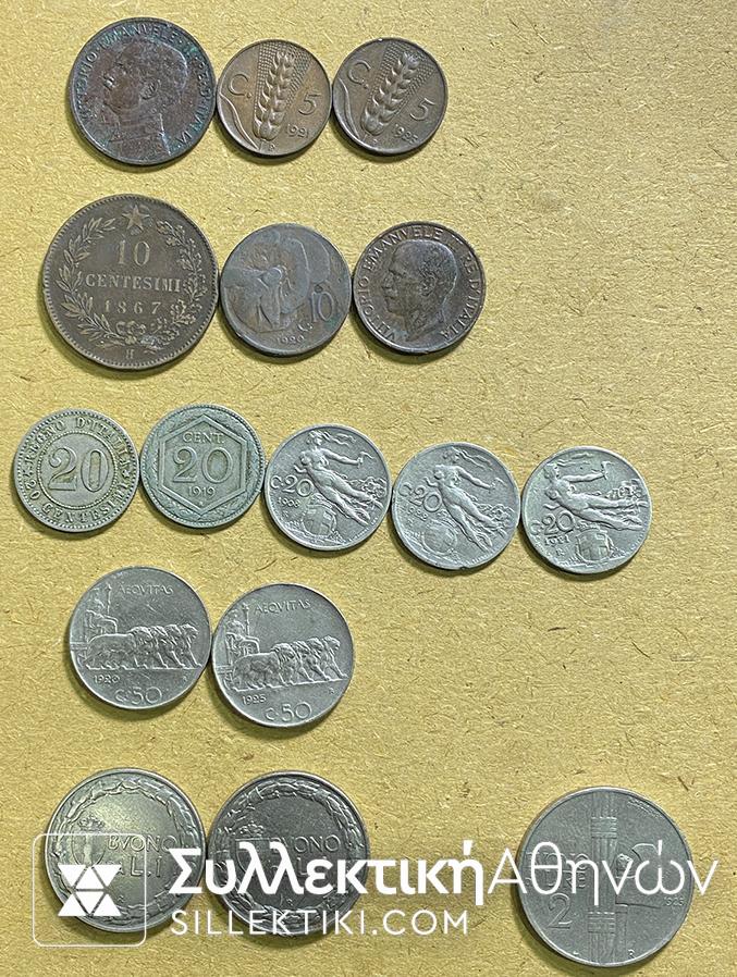 ITALY 16 Different Coins from 1867 up