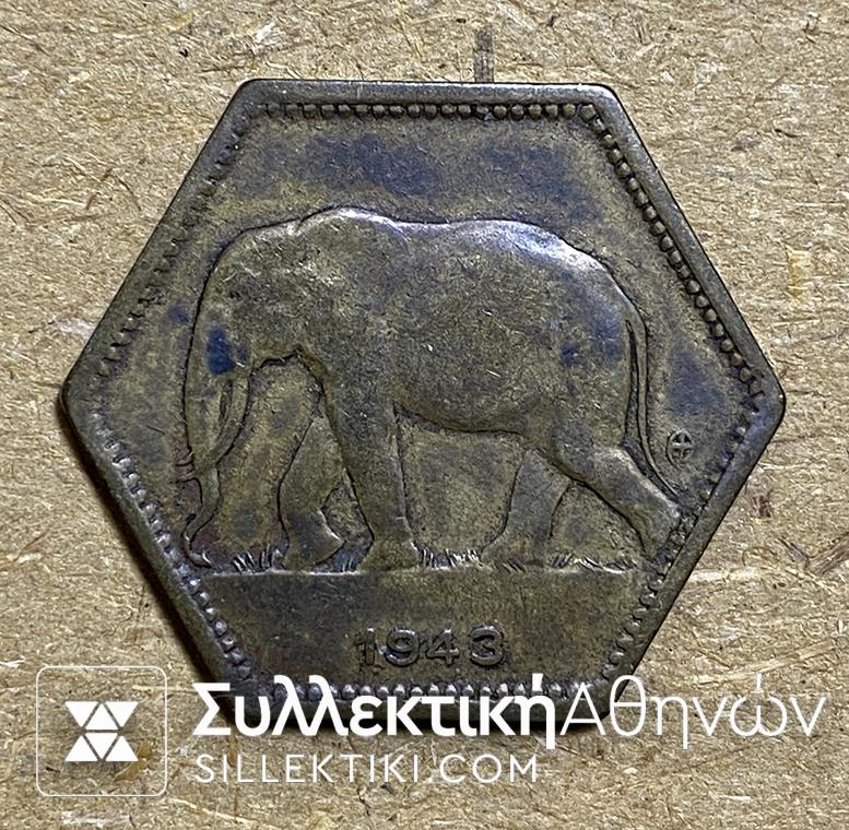 CONGO BELGE 2 Franc 1943 XF