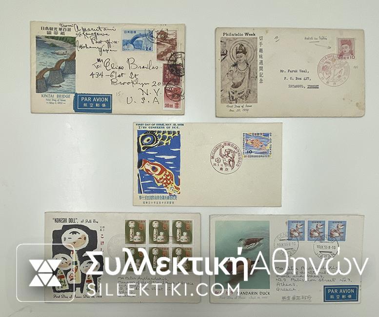 JAPAN 5 FDC 1953/55