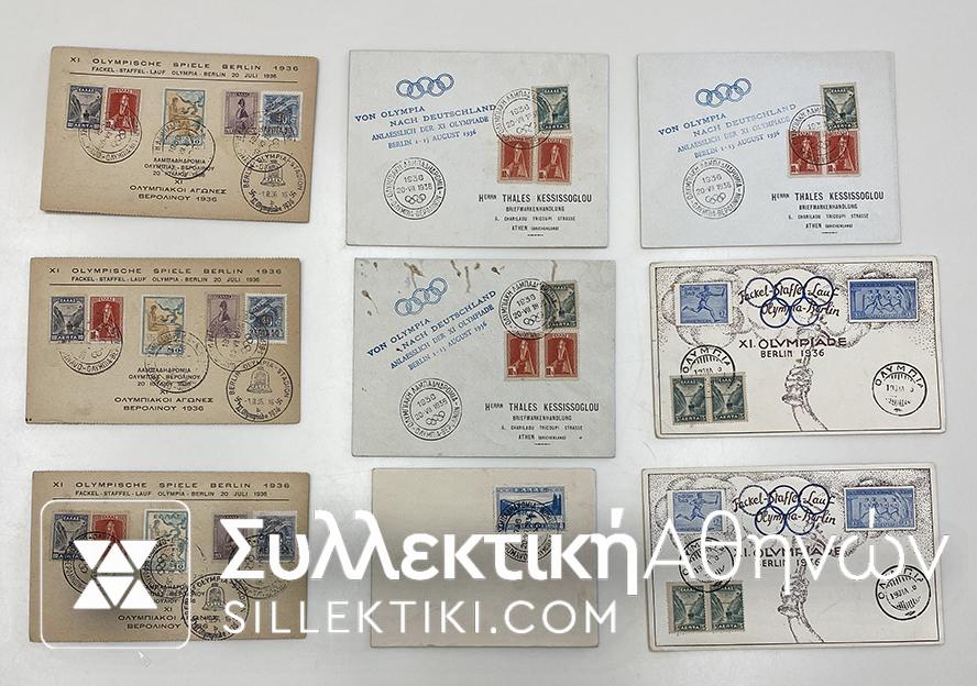 9 Covers / Cards with stamp torchlight races1936