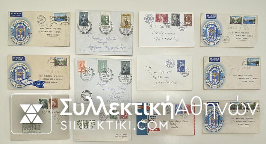12 Covers with stamps and commemorative cancel of olympic games 1956 +1954