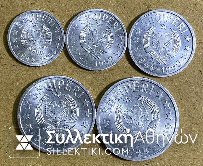 ALBANIA set 5 UNC Coins 1969