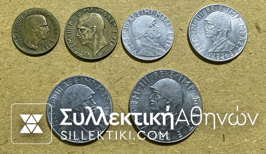 ALBANIA Lot of 6 Coins 1939-40 Different XF
