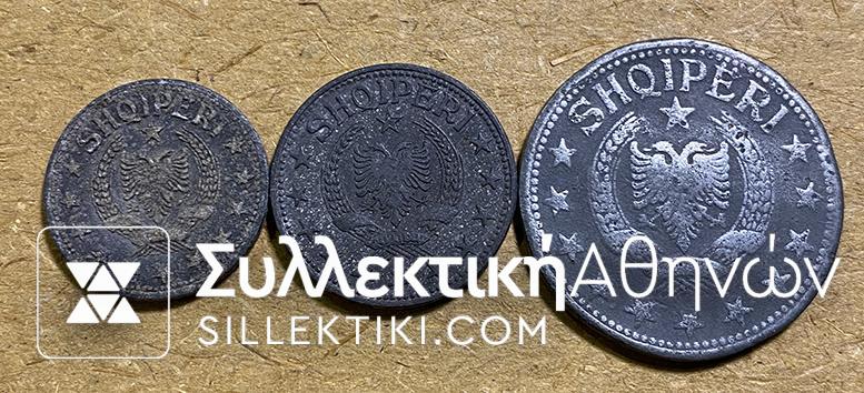 ALBANIA 3 Coins 1/2 - 1 and 5 Lek 1947 VF)
